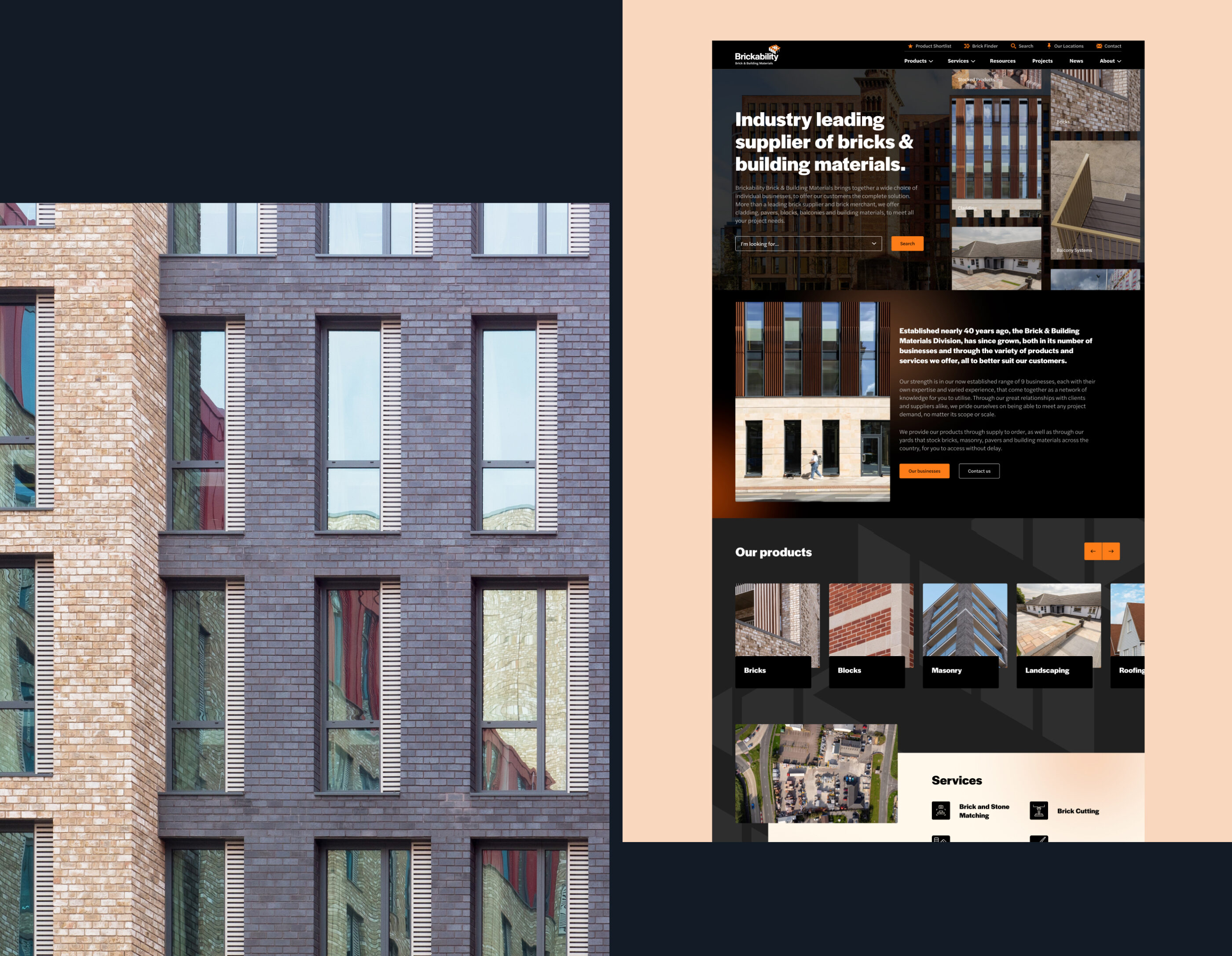 Brickability homepage design alongside brick architecture