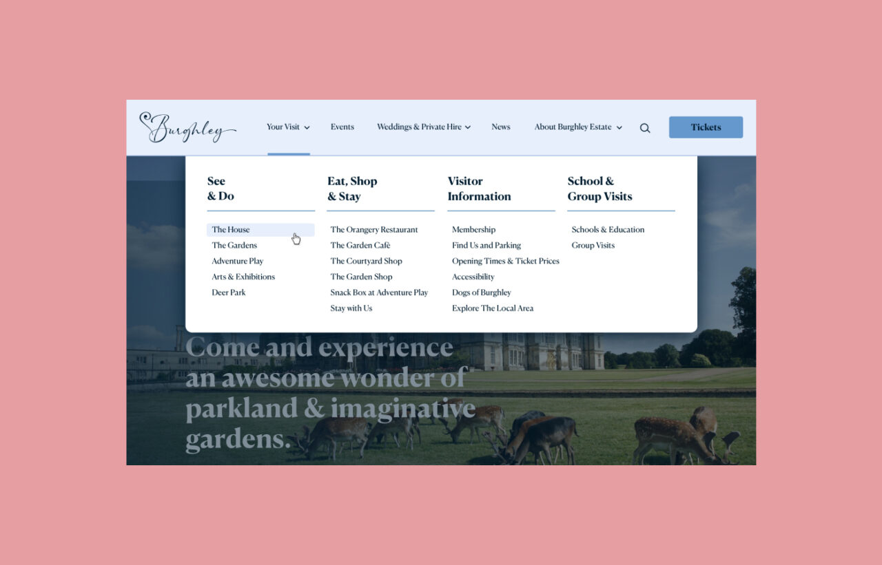 Burghley House Website Menu