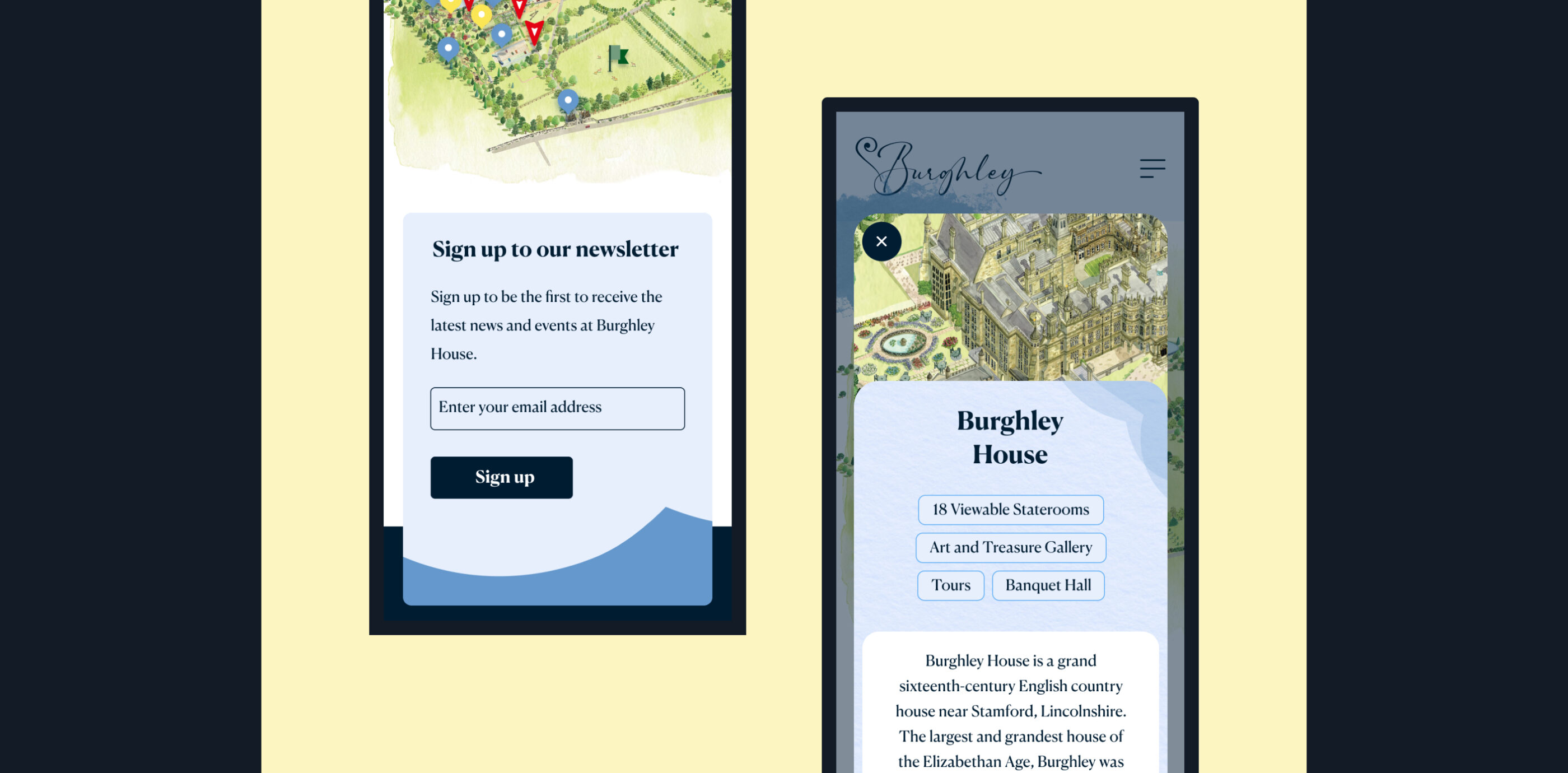 Burghley House website mobile design