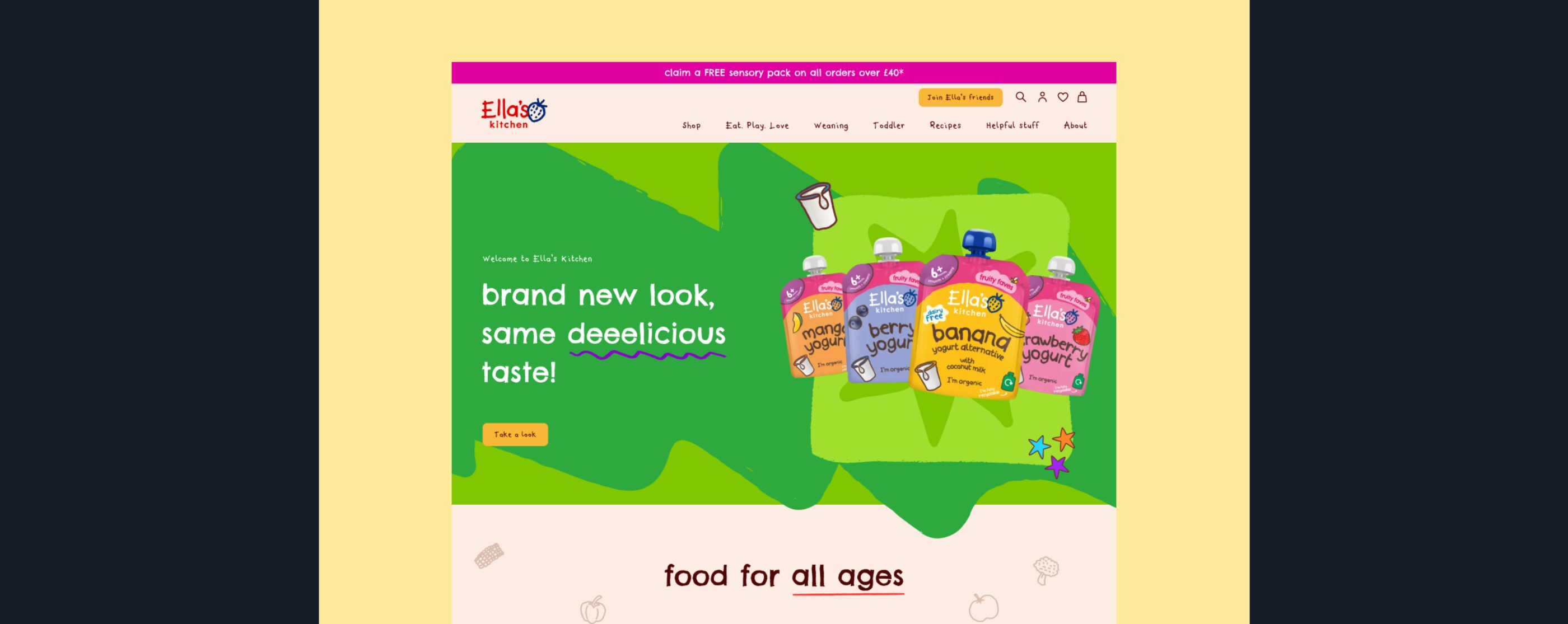 Ellas Kitchen homepage hero options