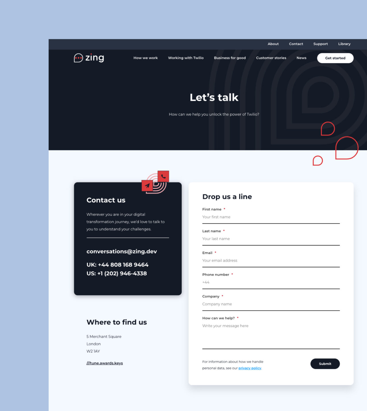 01 Zing contact page design