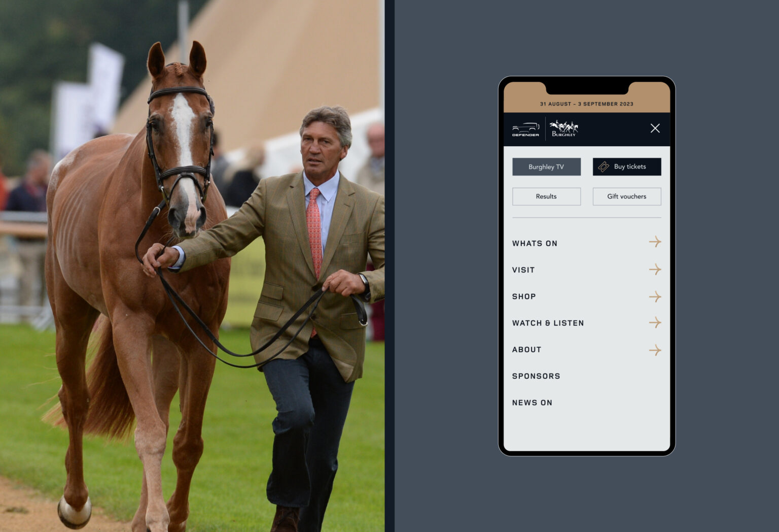 05 Burghley Horse Trials horse photography and mobile menu mockup