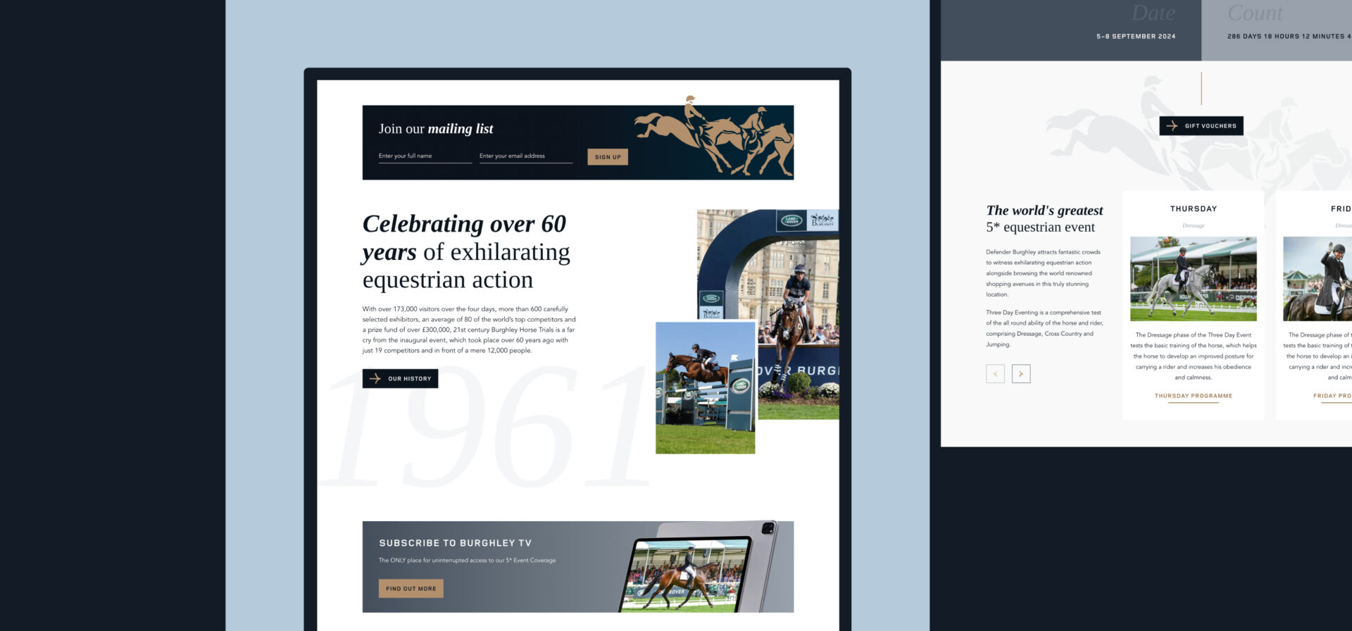 04 Burghley Horse Trials webpage assets and brand horse illustration