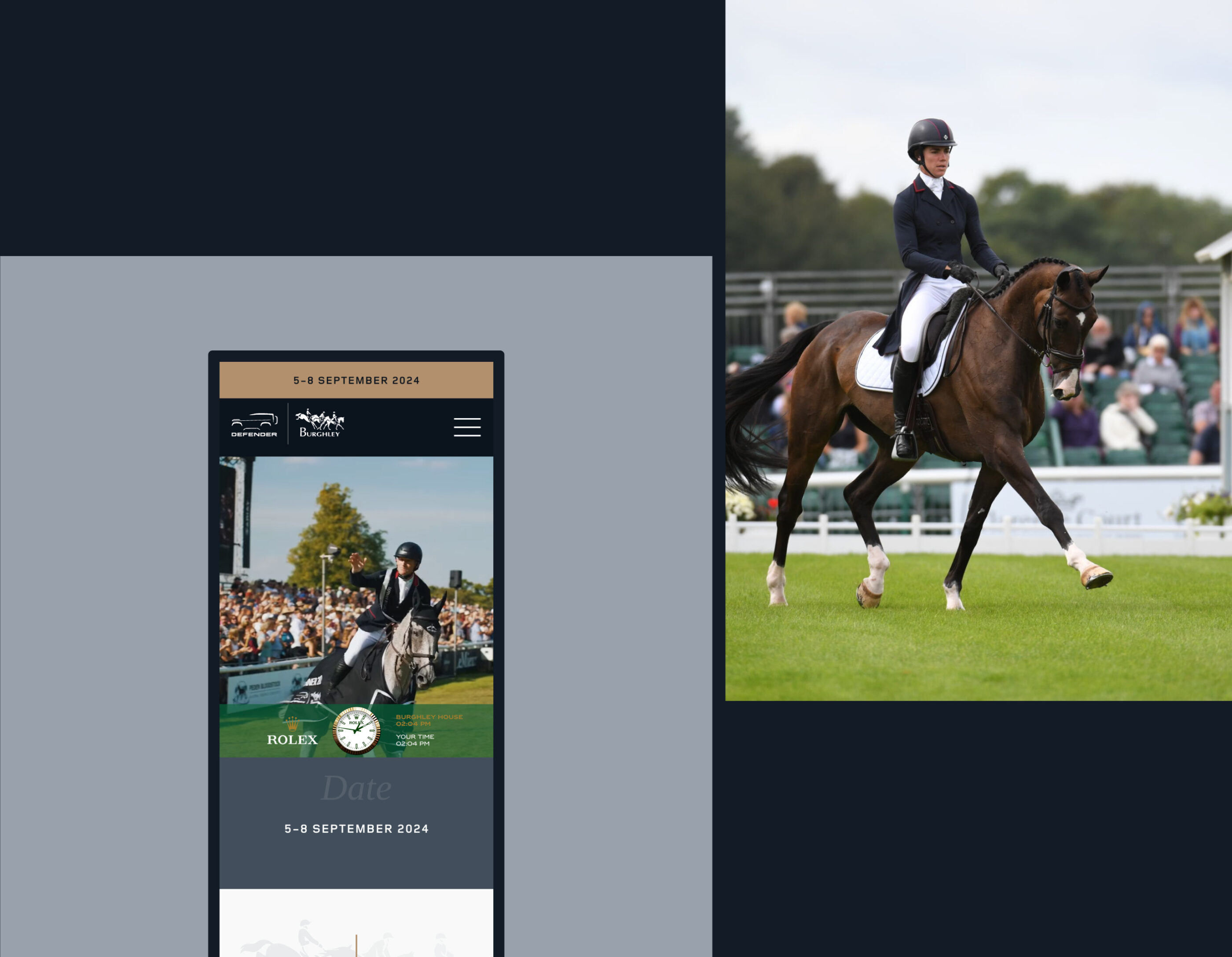 10 Burghley Horse Trials homepage on phone